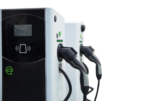 PSD electric car charging station isolated on white background clipping path included