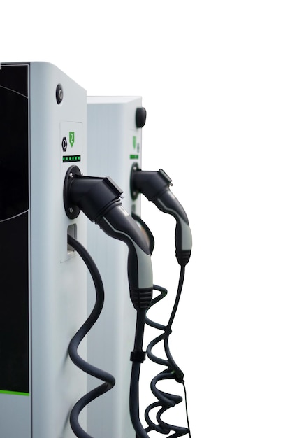 PSD electric car charging station isolated on white background with clipping path close up