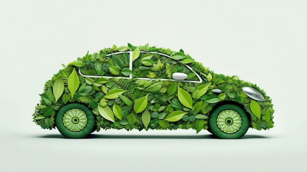 PSD electric car green leaf icon on white background environment protection concept design leaves car