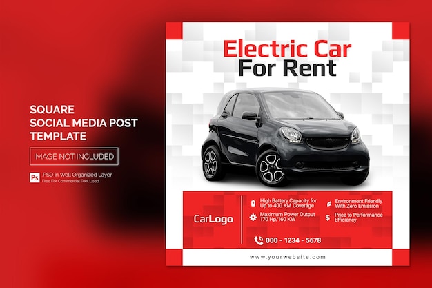 Electric car social media instagram post or square web banner advertising template