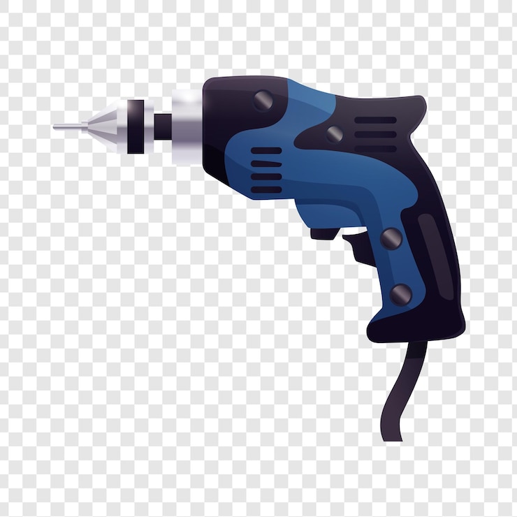 PSD electric drill tool blue and black isolated on transparent background