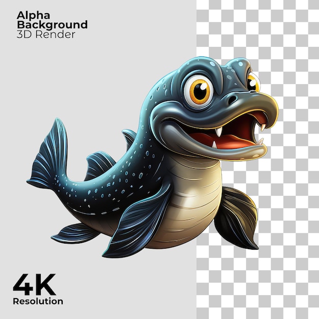 Electric eel cartoon character on transparent background