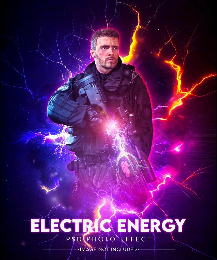 PSD electric energy lighting photo effect