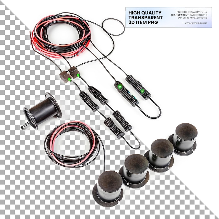 PSD electric fencing a set of electric fencing equipment on transparent background