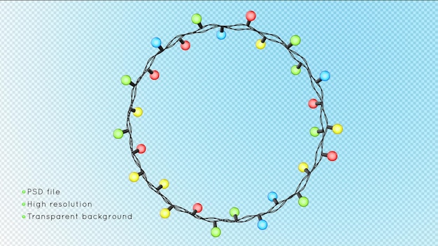 Электрическая гирлянда круглая рамка с сияющими цветными лампочками на прозрачном фоне 3d визуализации