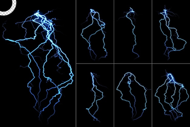 투명한 배경에 전기 번개와 벼락이 치다
