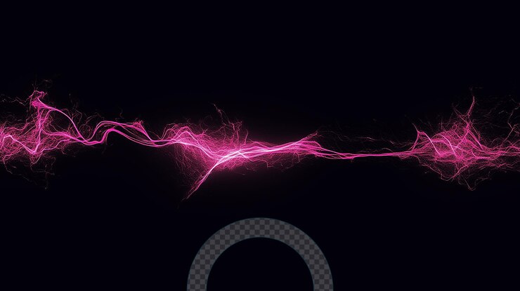 PSD electric pink lightning effect on black background with isolated design elements for graphics