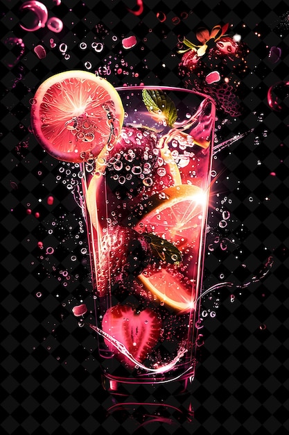 PSD Электрический розовый клубничный лимонад с плавающей клубницей s неоновый цвет еда питье коллекция y2k