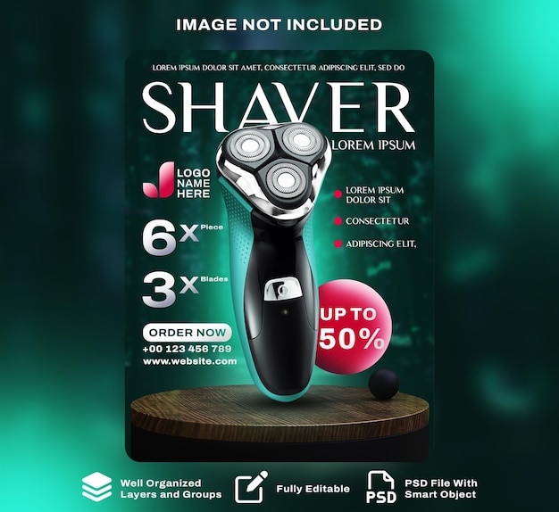 electric shaver with speed motor advertising poster template design