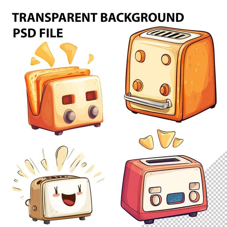 PSD electric toaster isolated on transparent background