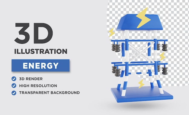 PSD electric transmission tower 3d illustration