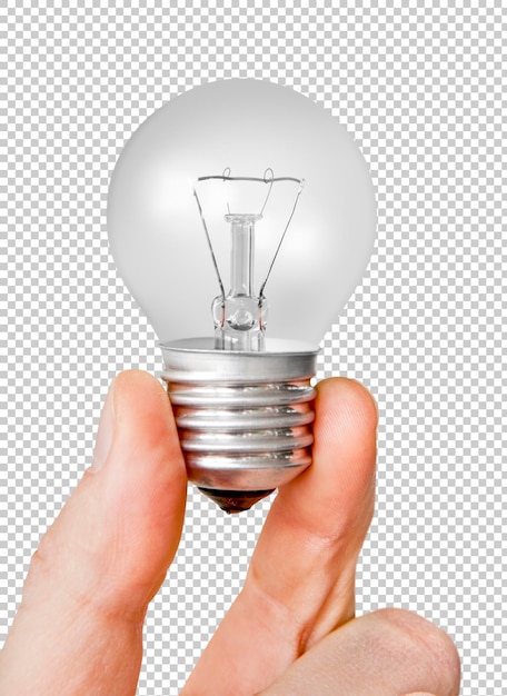 PSD electrical bulb in the hand isolated on transparent psd background