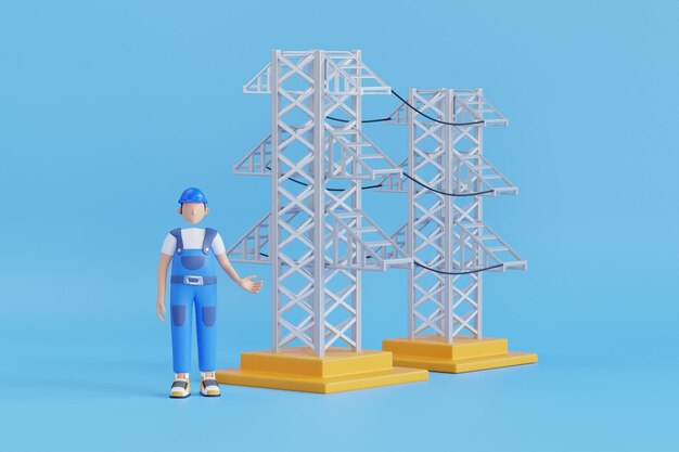 PSD electrical engineer working near to high voltage tower