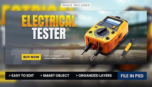 PSD electrical tester ads promotion template for facebook cover and web banner