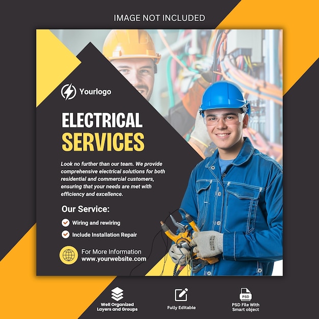 Electrician and electrical service square flyer and Instagram social media post template