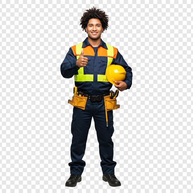 PSD electrician giving a thumbs up with tools and hard hat