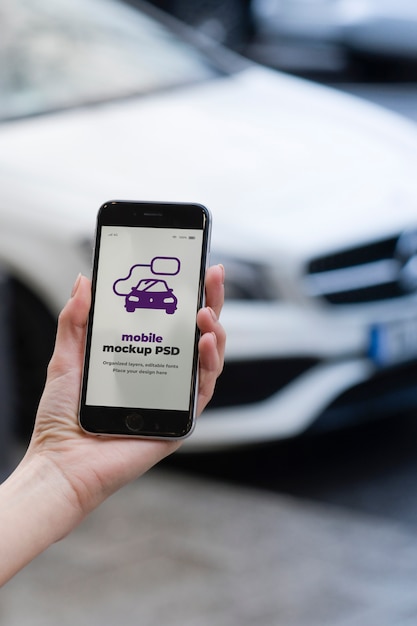 PSD electro car service app on modern smartphone