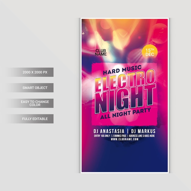 PSD electro club night party flyer or social media post template