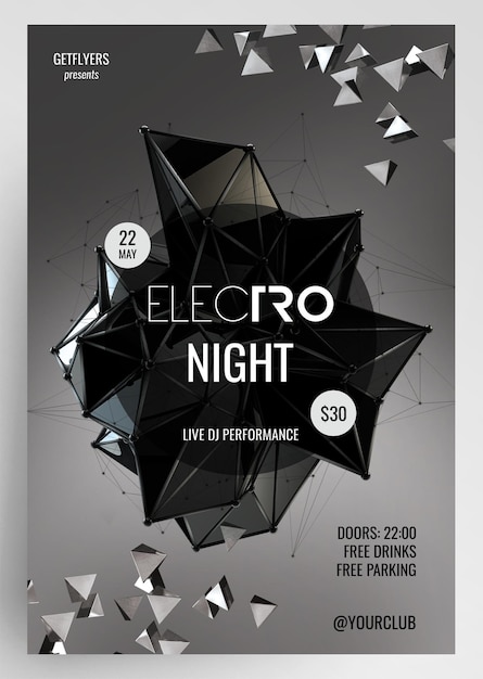 PSD electro night electro techno nightlcub projekt ulotki na imprezę