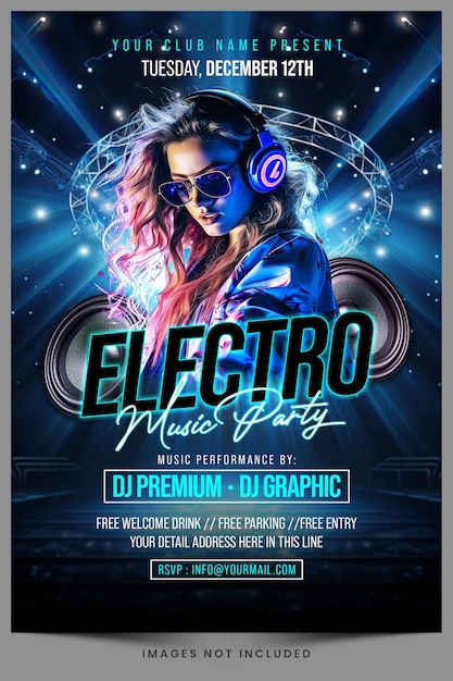 Electro Night Music Party 소셜 미디어 게시물 초대장