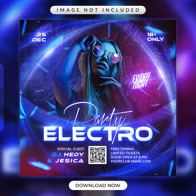PSD electro party flyer of social media promotional banner template