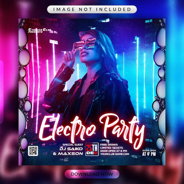 PSD Шаблон флаера electro party или баннера в социальных сетях