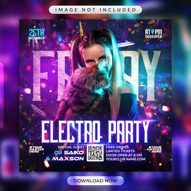 Electro party flyer or social media banner template