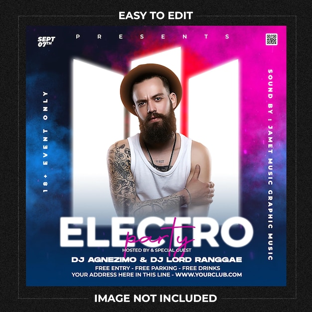 Electro party flyer social media post and web banner