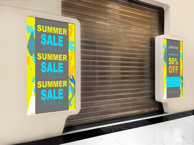 Electronic blank Billboard in a commercial department store mockup and advertisement concept