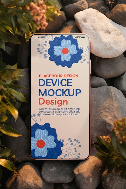 Electronic device mockup in garden