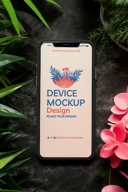 PSD electronic device mockup in garden