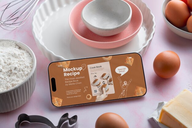 Electronic device mockup in kitchen