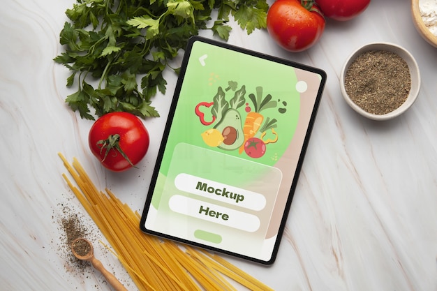 Electronics device in a kitchen mockup