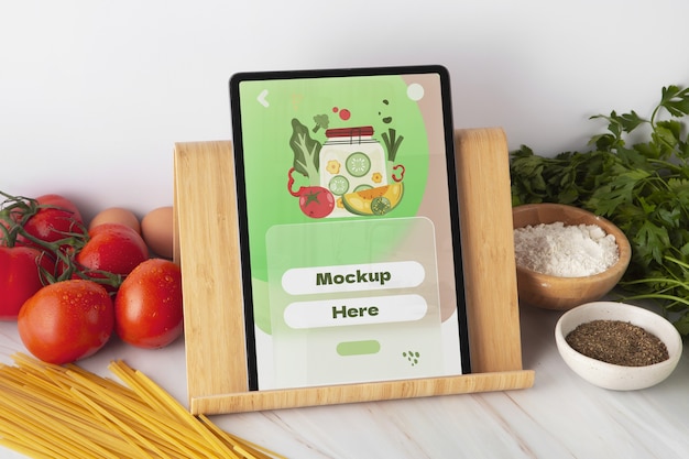 Electronics device in a kitchen mockup