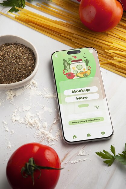 Electronics device in a kitchen mockup