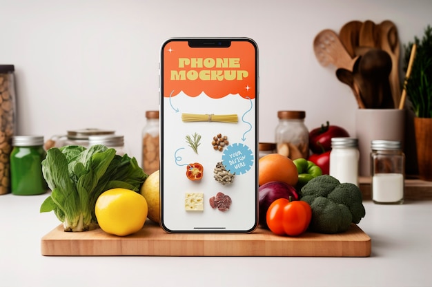 PSD electronics device mockup in a kitchen