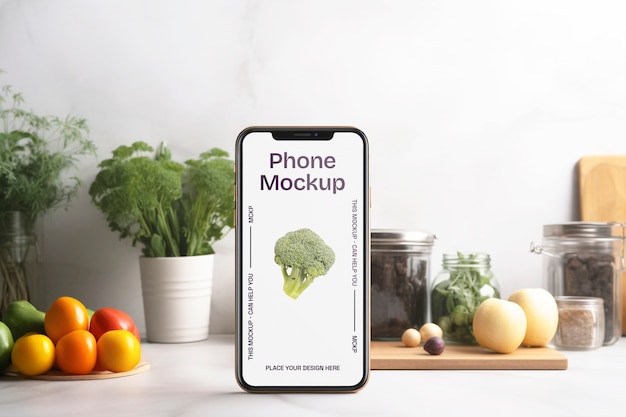 Electronics device mockup in a kitchen