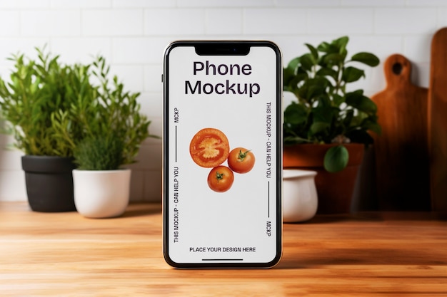 PSD electronics device mockup in a kitchen