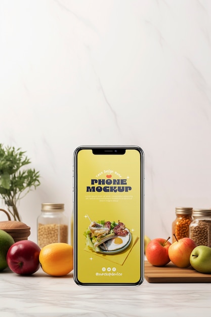 PSD electronics device mockup in a kitchen