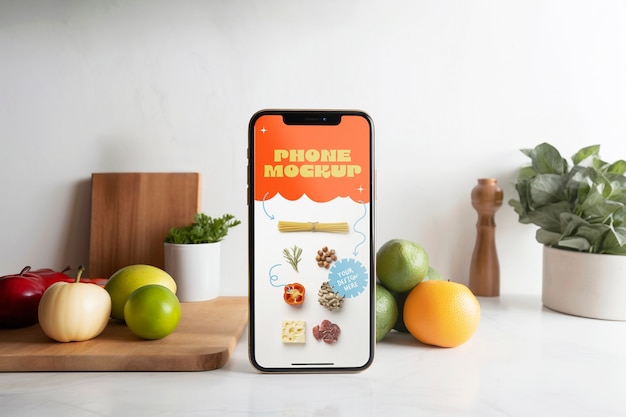 Electronics device mockup in a kitchen