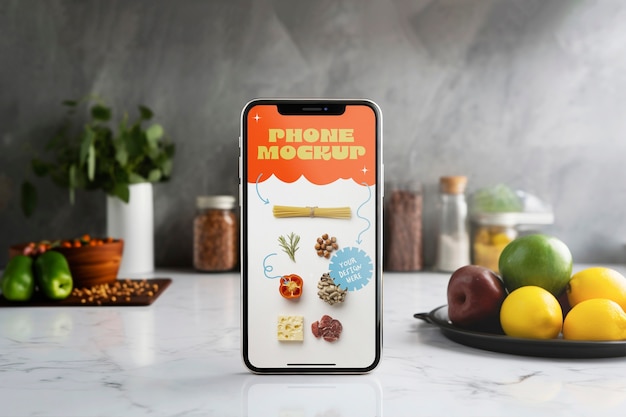 PSD electronics device mockup in a kitchen