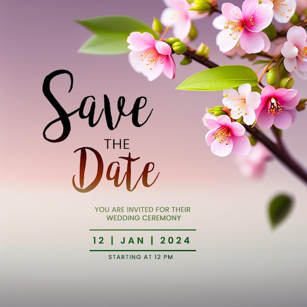 PSD elegancki kwiatowy wzór zaproszeń ślubnych