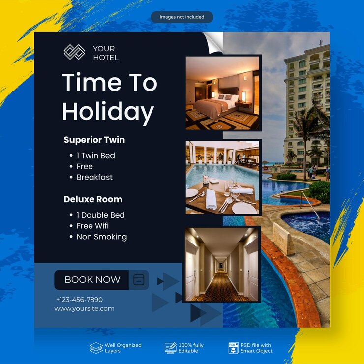 PSD elegancki marketing biznesowy hotelu instagram post social media szablon