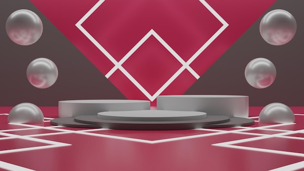 Elegancki render 3d białe podium na różowym tle