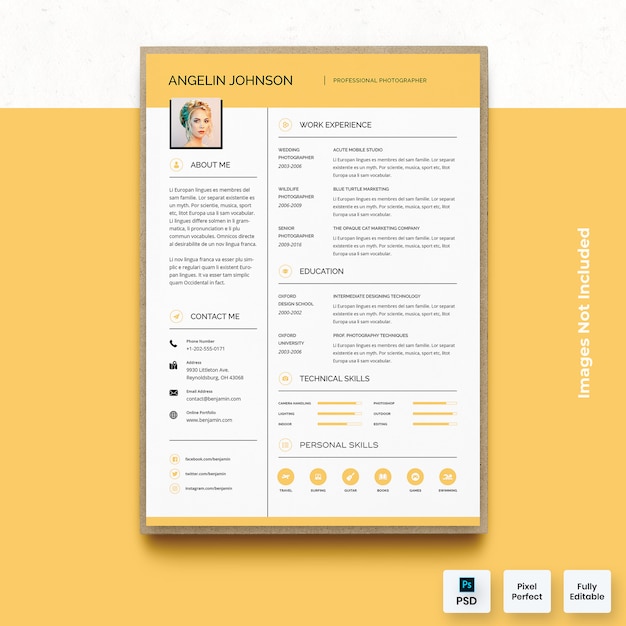 Elegancki żółty szablon CV CV