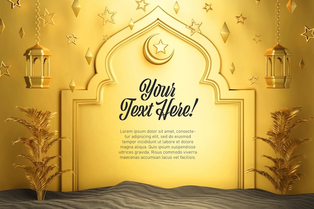 Elegant 3d illustration of greeting card banner ramadan kareem eid mubarak theme