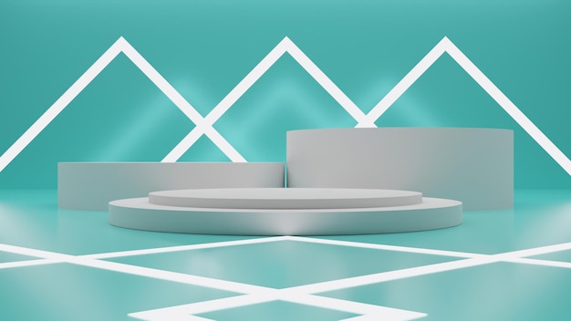 Elegant 3D render white podium on blue background