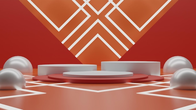 PSD elegant 3d render white podium on orange background