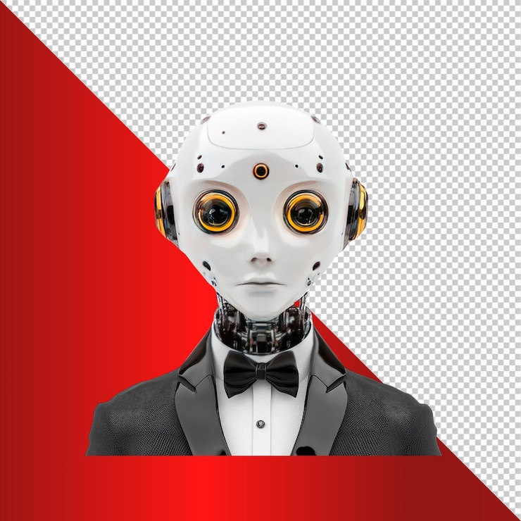 PSD elegant ai robot in tuxedo