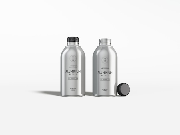 PSD elegant aluminum water flask bottle branding mockup